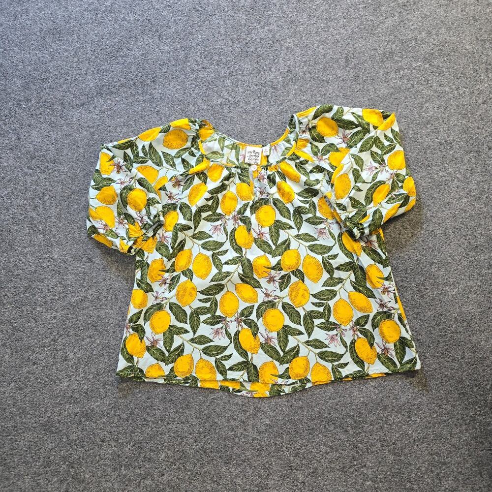Parsley Sage Top Womens Size Medium Yellow Green Lemons 3/4 Sleeve Boxy Casual